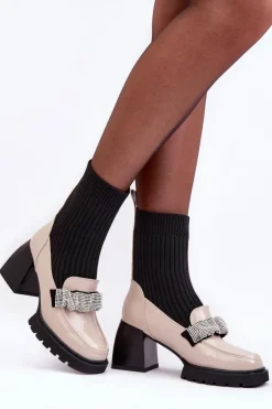 Botki Damskie Ze Skarpeta Na Obcasie Beżowe S.Barski MR870-41