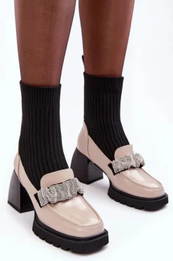 Botki Damskie Ze Skarpeta Na Obcasie Beżowe S.Barski MR870-41