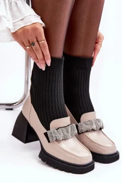 Botki Damskie Ze Skarpeta Na Obcasie Beżowe S.Barski MR870-41