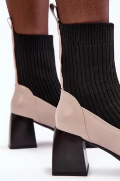 Botki Damskie Ze Skarpeta Na Obcasie Beżowe S.Barski MR870-41