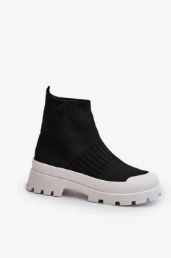 Botki Damskie Ze Skarpetkową Cholewką Wsuwane Czarne Fiename