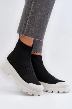 Botki Damskie Ze Skarpetkową Cholewką Wsuwane Czarne Fiename