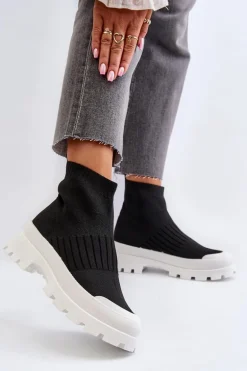 Botki Damskie Ze Skarpetkową Cholewką Wsuwane Czarne Fiename