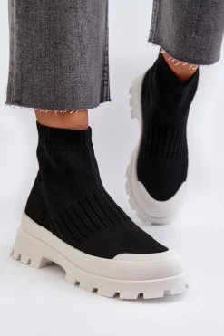 Botki Damskie Ze Skarpetkową Cholewką Wsuwane Czarne Fiename