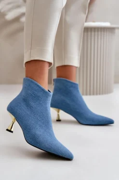 Botki Jeansowe Damskie Na Szpilce Niebieskie Terlena