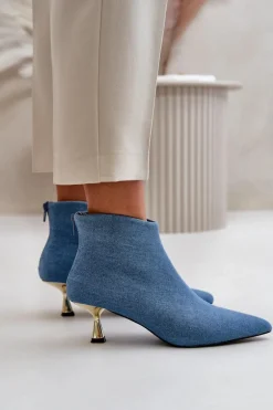 Botki Jeansowe Damskie Na Szpilce Niebieskie Terlena