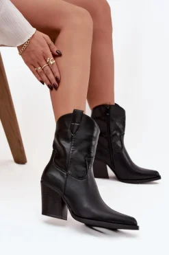 Botki Kowbojki Damskie Eko Skórzane Na Słupku Czarne Morelia