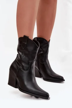 Botki Kowbojki Damskie Eko Skórzane Na Słupku Czarne Morelia