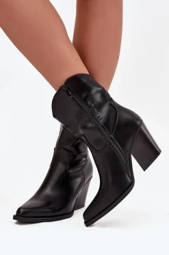 Botki Kowbojki Damskie Eko Skórzane Na Słupku Czarne Morelia