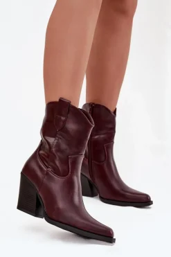 Botki Kowbojki Damskie Eko Skórzane Na Słupku Bordowe Morelia