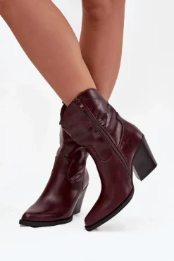 Botki Kowbojki Damskie Eko Skórzane Na Słupku Bordowe Morelia