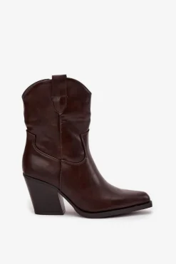 Botki Kowbojki Damskie Eko Skórzane Na Słupku Czekoladowe Morelia