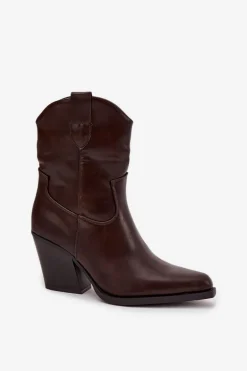Botki Kowbojki Damskie Eko Skórzane Na Słupku Czekoladowe Morelia