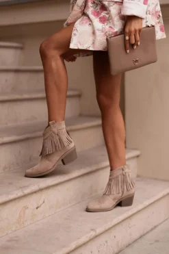 Botki Kowbojki Damskie Na Zamek Eko Zamszowe Beżowe S.Barski HY42-127