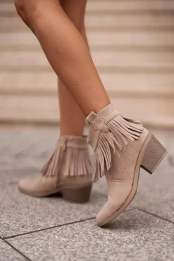 Botki Kowbojki Damskie Na Zamek Eko Zamszowe Beżowe S.Barski HY42-127