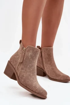 Botki Kowbojki Damskie Na Obcasie S.Barski HY52-538 Beżowe