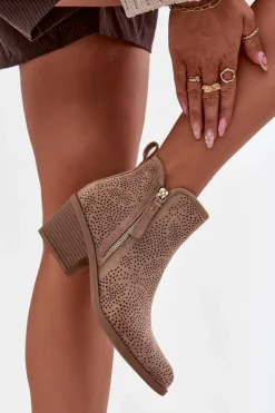 Botki Kowbojki Damskie Na Obcasie S.Barski HY52-538 Beżowe