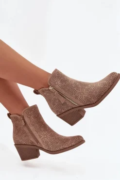 Botki Kowbojki Damskie Na Obcasie S.Barski HY52-538 Beżowe