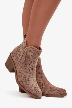 Botki Kowbojki Damskie Na Obcasie S.Barski HY52-538 Beżowe