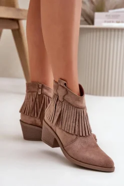 Botki Kowbojki Damskie Na Zamek Eko Zamszowe Brązowe S.Barski HY42-127