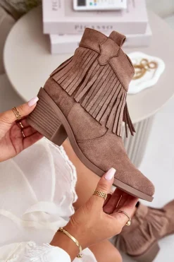 Botki Kowbojki Damskie Na Zamek Eko Zamszowe Brązowe S.Barski HY42-127