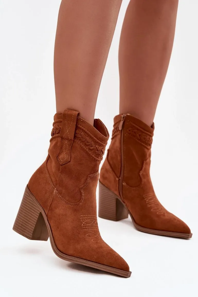 Botki Kowbojki Damskie Na Słupku Camel Jessa