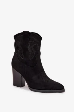 Botki Kowbojki Damskie Na Słupku Eko Zamszowe Czarne Carissa