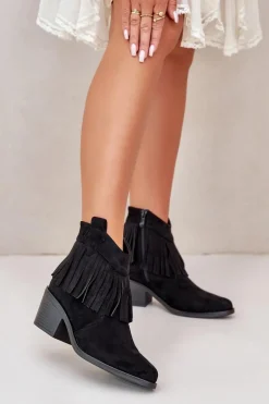 Botki Kowbojki Damskie Na Zamek Eko Zamszowe Czarne S.Barski HY42-127