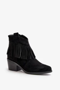 Botki Kowbojki Damskie Na Zamek Eko Zamszowe Czarne S.Barski HY42-127