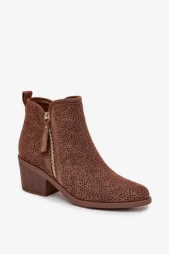 Botki Kowbojki Damskie Na Obcasie S.Barski HY52-538 Brązowe