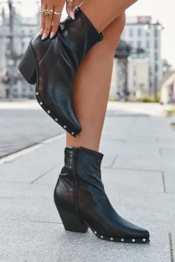 Botki Kowbojki Damskie Z Eko Skóry Na Słupku Czarne Abrielle