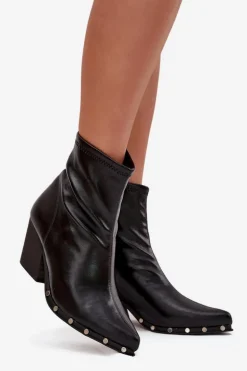 Botki Kowbojki Damskie Z Eko Skóry Na Słupku Czarne Abrielle