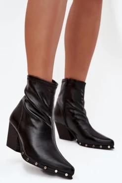 Botki Kowbojki Damskie Z Eko Skóry Na Słupku Czarne Abrielle