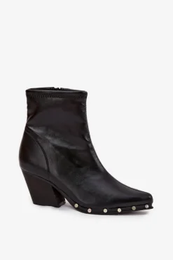 Botki Kowbojki Damskie Z Eko Skóry Na Słupku Czarne Abrielle