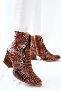 Botki Kowbojki Lewski Brązowy Wężowy Wzór EV28