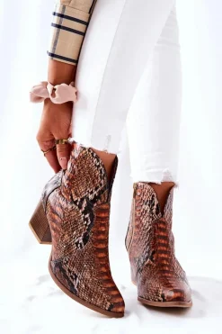 Botki Kowbojki Lewski Brązowy Wężowy Wzór EV28