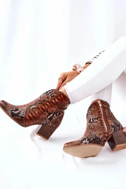 Botki Kowbojki Lewski Brązowy Wężowy Wzór EV28