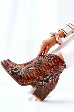 Botki Kowbojki Lewski Brązowy Wężowy Wzór EV28