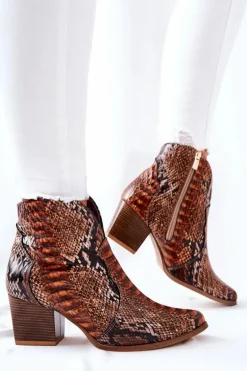 Botki Kowbojki Lewski Brązowy Wężowy Wzór EV28