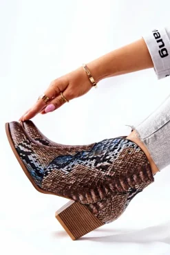 Botki Kowbojki Lewski Brązowo-Niebieskie Wężowy Wzór EV28