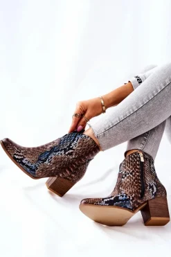 Botki Kowbojki Lewski Brązowo-Niebieskie Wężowy Wzór EV28