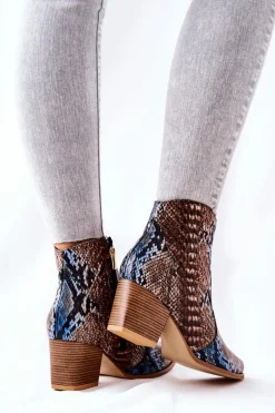 Botki Kowbojki Lewski Brązowo-Niebieskie Wężowy Wzór EV28