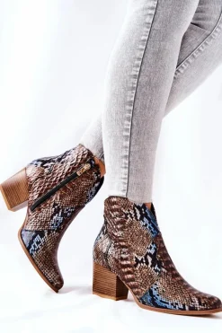 Botki Kowbojki Lewski Brązowo-Niebieskie Wężowy Wzór EV28