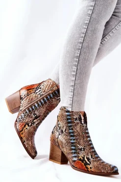 Botki Kowbojki Lewski Pomarańczowo-Niebieskie Wężowy Wzór EV28