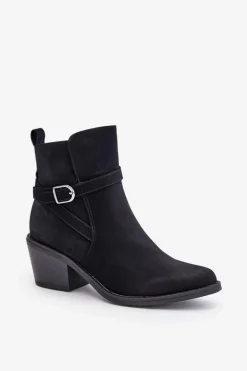 Botki Kowbojki Na Obcasie Z Noskami W Szpic Ocieplane Na Zamek Czarne Glamer