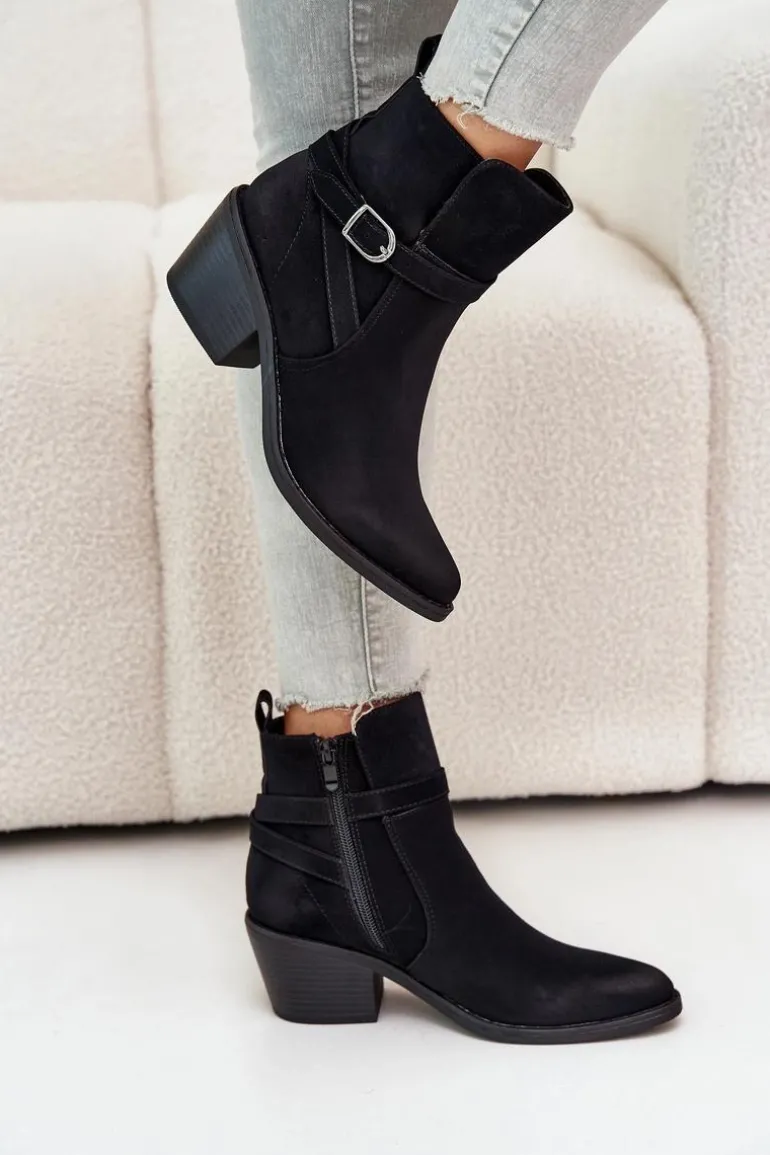 Botki Kowbojki Na Obcasie Z Noskami W Szpic Ocieplane Na Zamek Czarne Glamer
