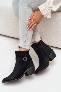 Botki Kowbojki Na Obcasie Z Noskami W Szpic Ocieplane Na Zamek Czarne Glamer