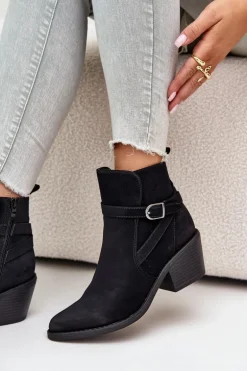 Botki Kowbojki Na Obcasie Z Noskami W Szpic Ocieplane Na Zamek Czarne Glamer