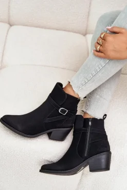 Botki Kowbojki Na Obcasie Z Noskami W Szpic Ocieplane Na Zamek Czarne Glamer