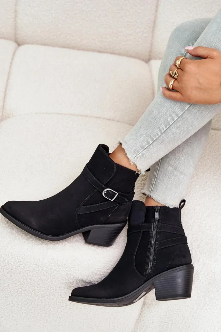 Botki Kowbojki Na Obcasie Z Noskami W Szpic Ocieplane Na Zamek Czarne Glamer